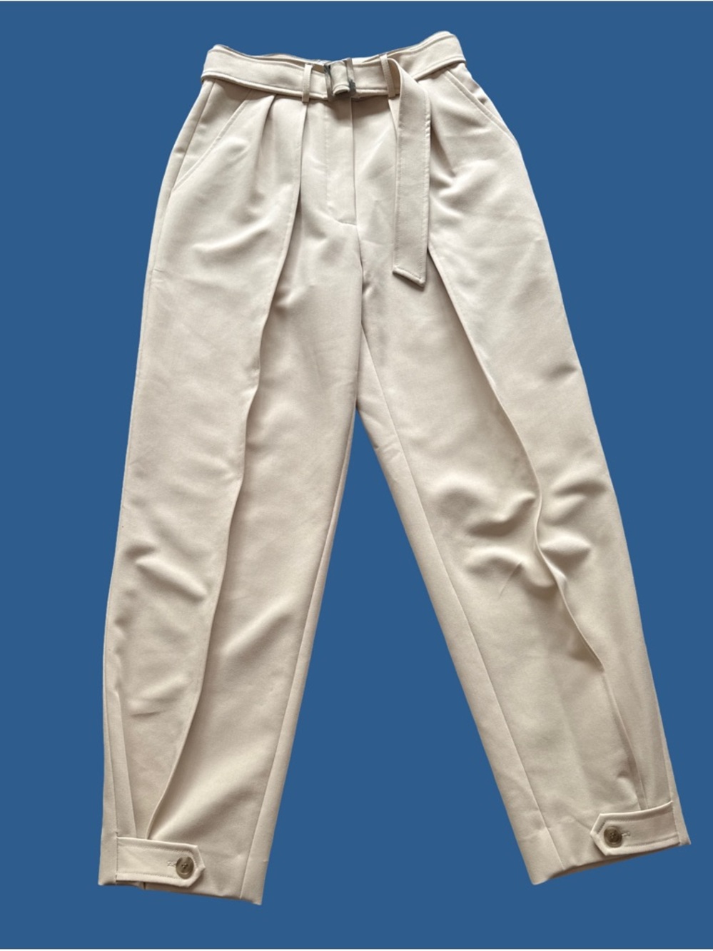 ANTONIO MELANI Cream High-Waist Pleated Trousers with Belt